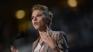 Scarlett Johansson en la convención demócrata. Foto: EFE title=