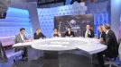 Debate electoral con Andoni Ortuzar, Isabel Celáa, Arantza Quiroga, Oscar Matute, José Navas y Gorka Maneiro. Foto: EITB title=