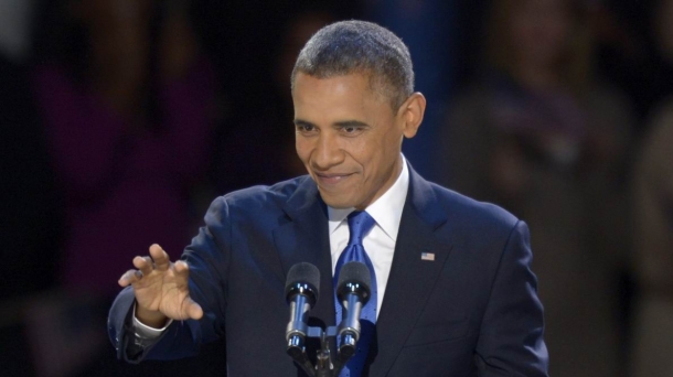 Barack Obama durante su discurso de agradecimiento. Foto: EFE