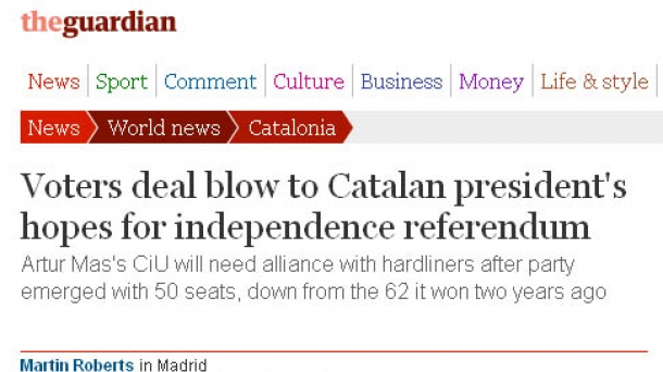 Noticia sobre las elecciones catalanas en 'The Guardian'.