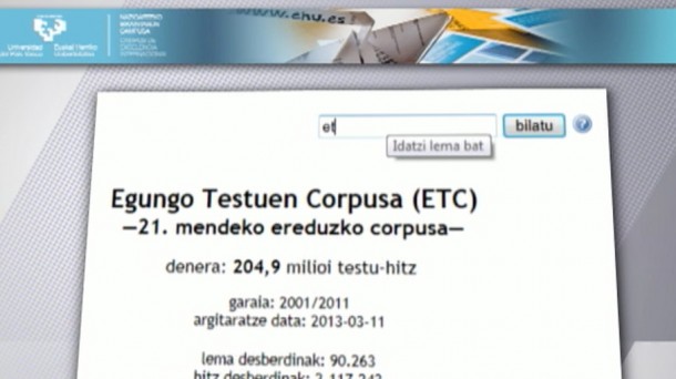 'Egungo Testuen Corpusa' webgunea. Argazkia: EITB