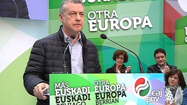 El lehendakari, Iñigo Urkullu, en el acto electoral del PNV en Donostia-San Sebastián. EiTB