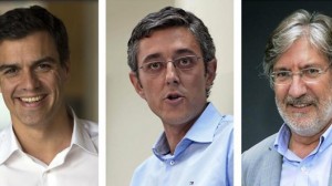 Pedro Sanchez, Eduardo Madina eta Jose Antonio Perez Tapias hautagaiak. 