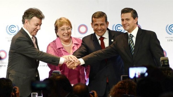 Ozeano Bareko Aliantzako herrialdeen presidenteak (Santos, Bachelet, Humala eta Peña Nieto). EFE