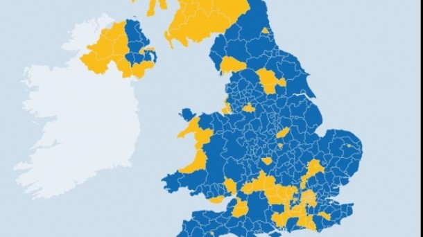 Resultado del 'Brexit' por regiones. Mapa elaborado por la BBC