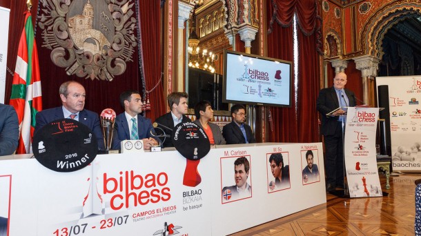 Presentación de la  IX Final de Maestros de Grand Slam de ajedrez. Foto: www.bilbaochess.com