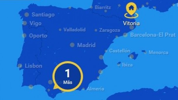 La ubicación de Vitoria-Gasteiz en la web de Ryanair