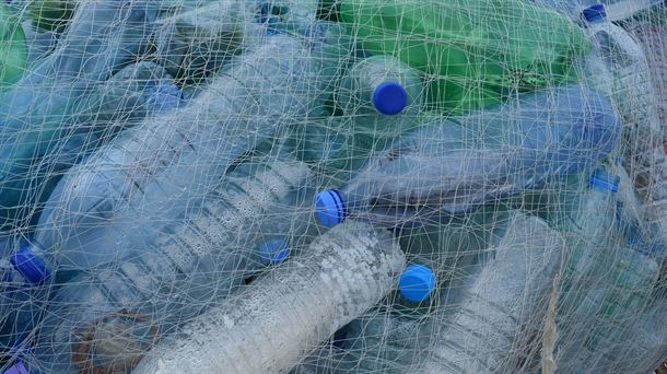 Botellas de plástico recogidas en el mar. 
