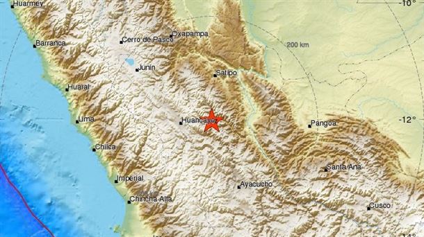 Localización aproximada del terremoto registrado en el centro de Perú