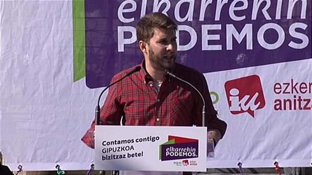 Elkarrekin Podemos ha estado en Irun. Foto obtenida de un vídeo de EiTB. 