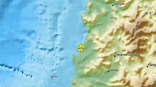 LocalizaciÃ³n aproximada del terremoto registrado en Chile