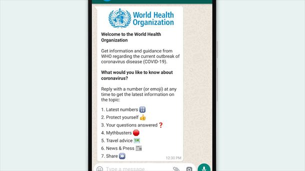 La OMS contesta en WhatsApp a las dudas sobre el coronavirus