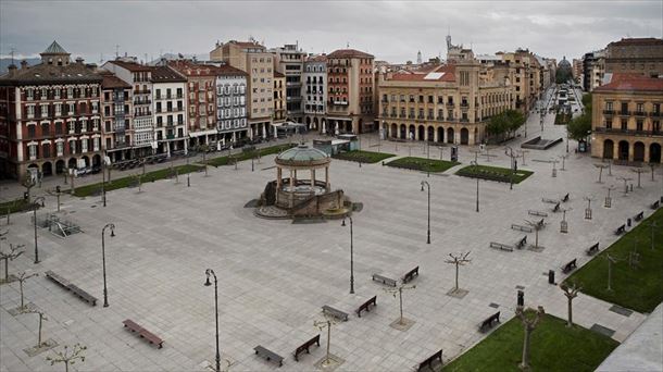 Plaza del Castillo, en Pamplona/Iruña (Navarra), durante el confinamiento.