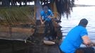 Los azules pescan y preparan la comida en el campamento rico