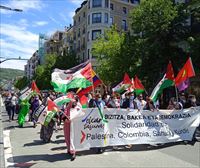 Marcha en San Sebastián en solidaridad con Palestina, Colombia, Sáhara y Kurdistán