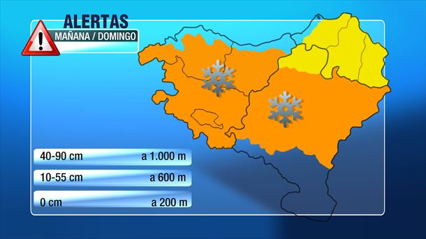 Mapa de avisos y alertas en Euskal Herria. Imagen: EiTB MeEdia
