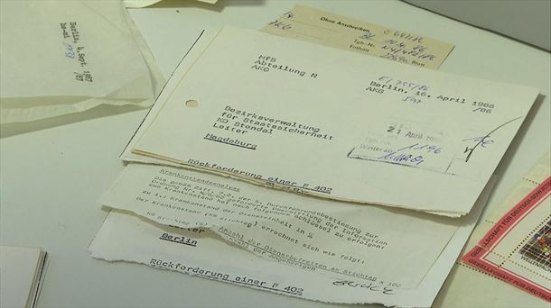 Documentos de las Stasi. Imagen obtenida de un vídeo de EITB Media.