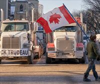 Manifestación en Canadá contra la vacunación obligatoria de los transportistas que cruzan la frontera