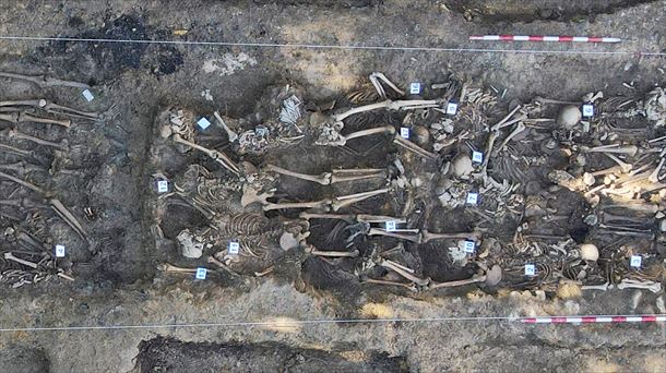 Algunos restos óseos hallados en el cementerio de Begoña