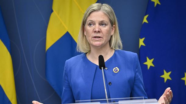 La primera ministra sueca, Magdalena Andersson, en su comparecencia de este lunes. Foto: EFE