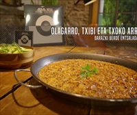 Olagarro, txibi eta txoko arroza barazki berde entsaladarekin