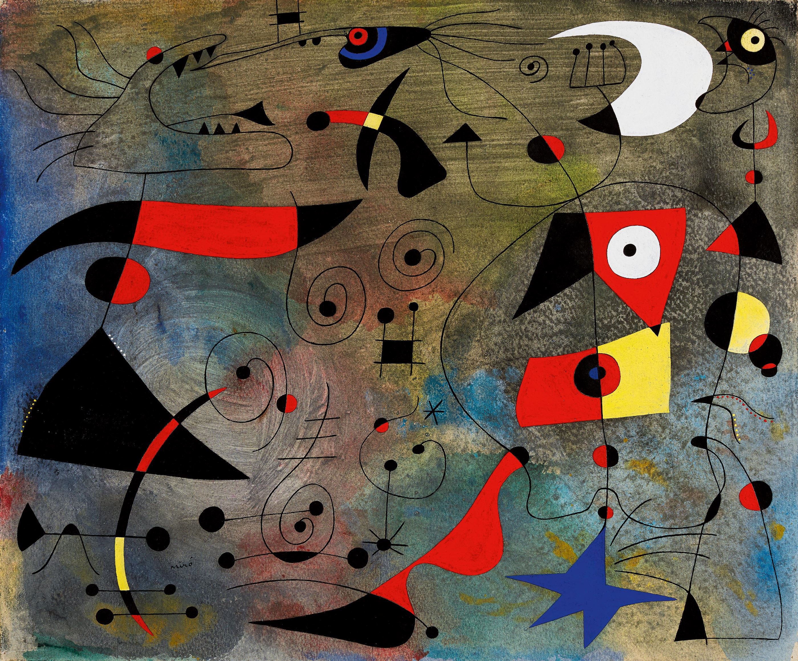 Emakumea eta txoriak (Femme et oiseaux), 1940. © Sucesió Miró, 2022