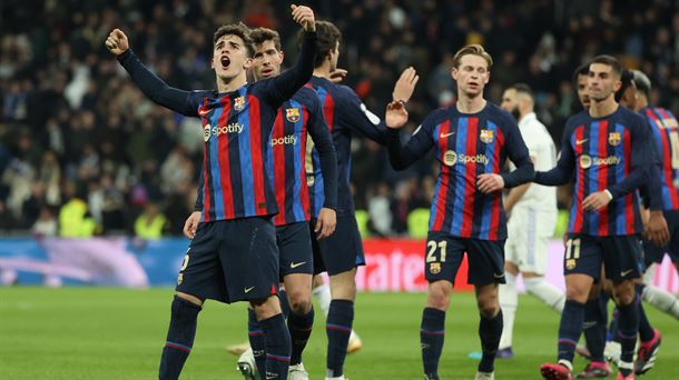 Jugadores del Barça celebrando la victoria