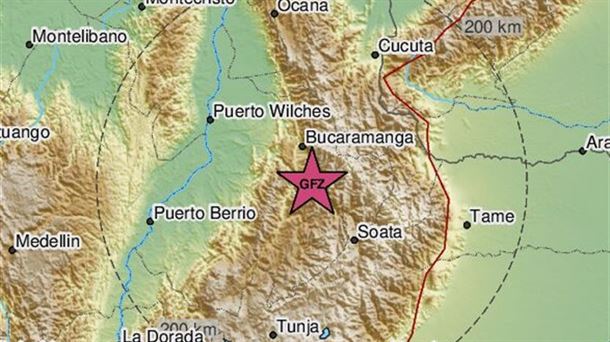 Epicentro del terremoto registrado en Colombia. Imagen: EMSC
