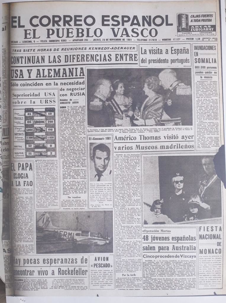 'El Correo Español', noticia publicada en la edición del 23 de noviembre de 1961. Imagen: EITB Media.