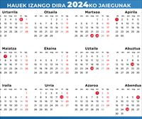 2024ko lan-egutegia Euskadin: jaiegunak eta zubiak