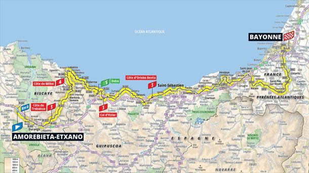 Mapa del recorrido de la etapa 3 del Tour de Francia 2023. Foto: ©GEOATLAS